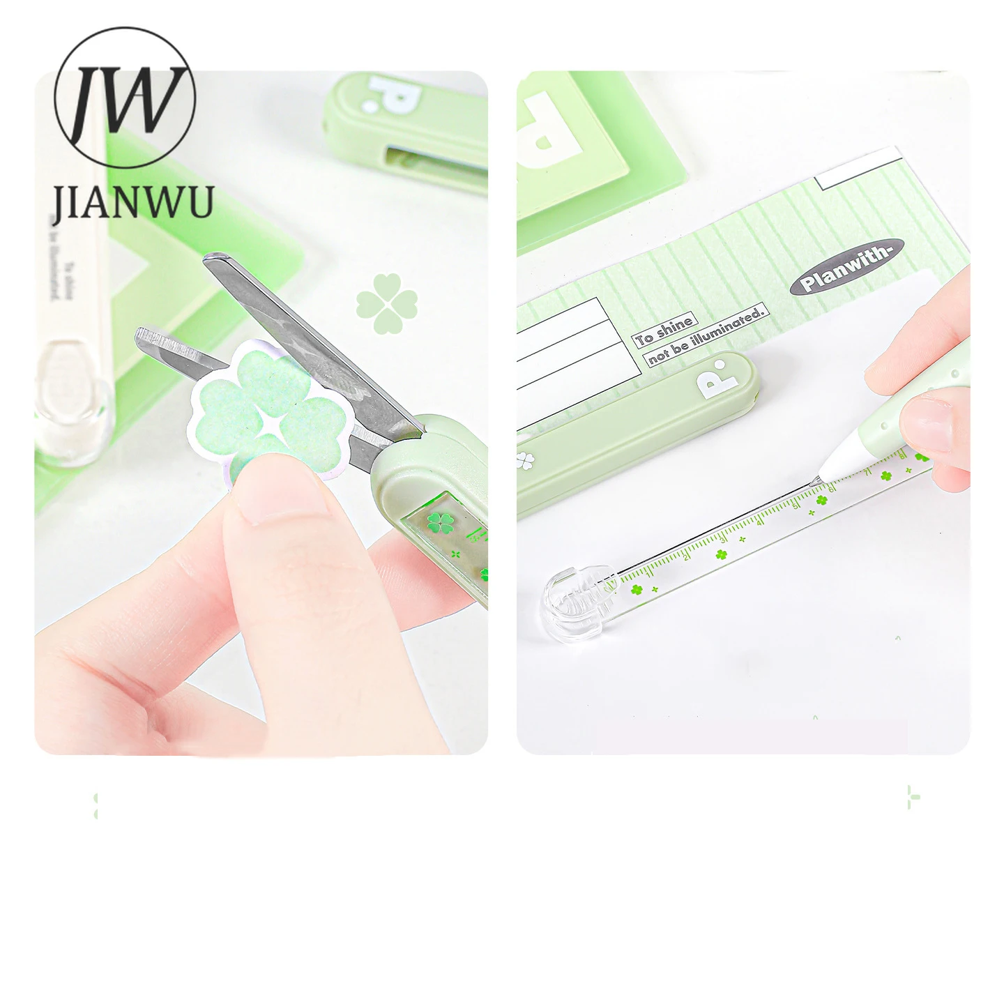 JIANWU 다기능 투인원 가위 눈금자 유틸리티 나이프 저널 재료 절단 도구 크리 에이 티브 학생 용품 편지지