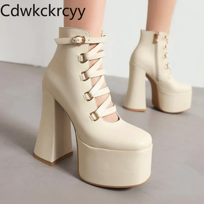 

spring autumn New styles fashion Round head high-heeled Women's Shoes Side zipper Hollowed out Thick base Mary Jane Women Shoes