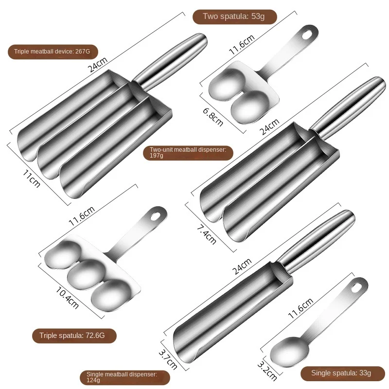 304 Stainless Steel Meatball Scoop, Fish Ball Making Mold, Non-Stick Meatball Maker Set, DIY Kitchen Cooking Tools