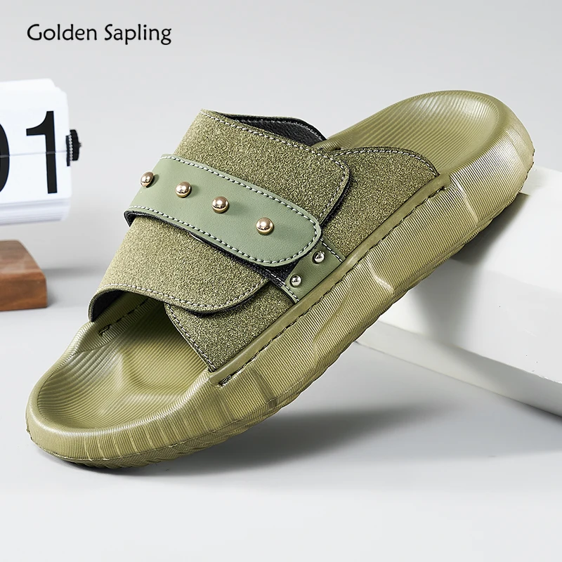 Golden Sapling Summer Beach Shoes Men Casual Slides Leisure Men's Slippers Comfortable Beach Slippers Retro Male Flip Flops