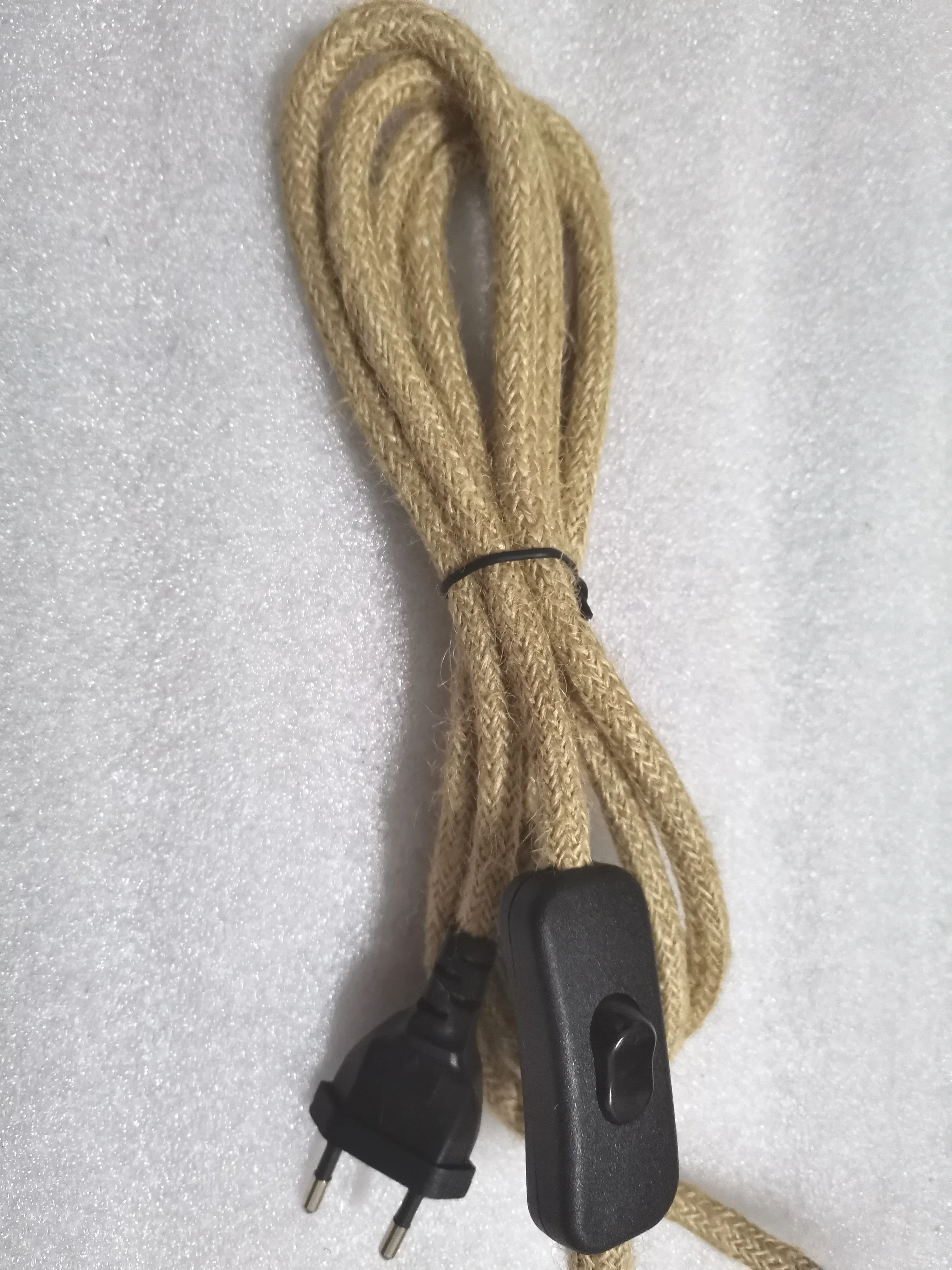 Vintage Hemp Cord Power Cable with On/Off Switch for Retro Pendant Lighting Decor (2-3 Meters, EU Plug)