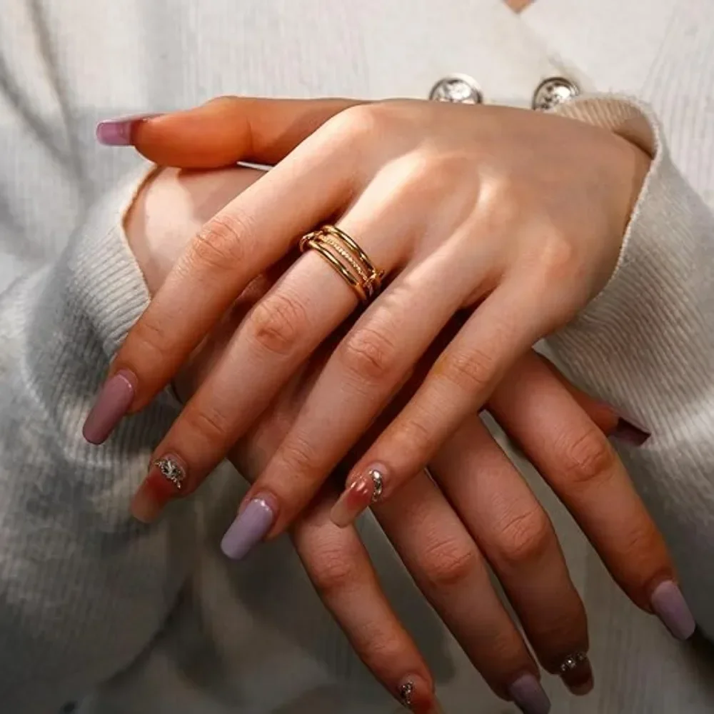 Stainless Steel Multi Layer Middle with Drill  Ladies Open Rings Fashion Waterproof Jewelry Gifts