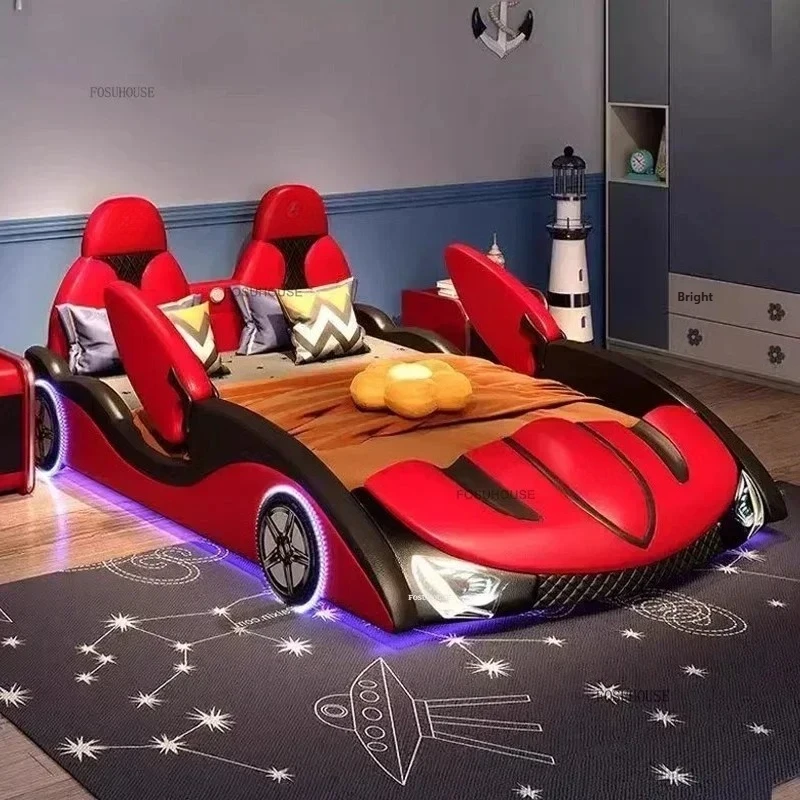 Creative Cartoon Car Children's Beds Home Bedroom Boy Bed for Kids with Guardrail Storage Single Bed Nordic Children's Furniture