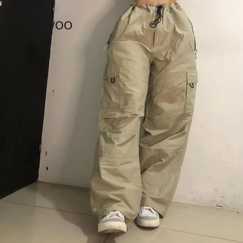 Streetwear Women Drawstring High Waist Pockets Cargo Pants Womens Casual Loose Wide Leg Joggers Sweatpants Harajuku Y2K Clothes