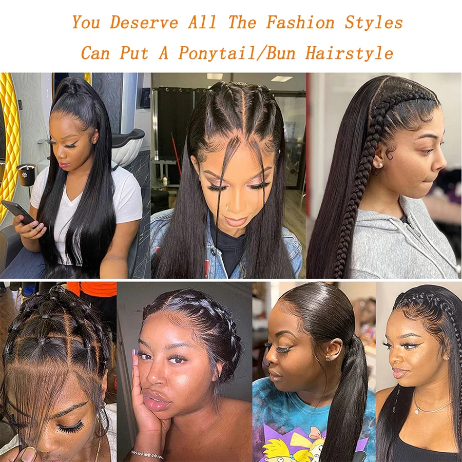 180 Density Real Full Lace Wig Natural Black Color Straight HD Transparent Lace Wigs For Black Women Preplucked Brazilian Hair