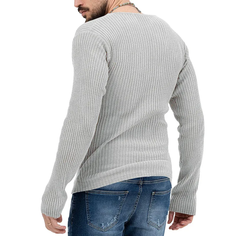 2023 Autumn and Winter New Simplicity Versatile Commuter Men's Clothing Fashion V-neck Long Sleeve Solid Color Casual Pullover