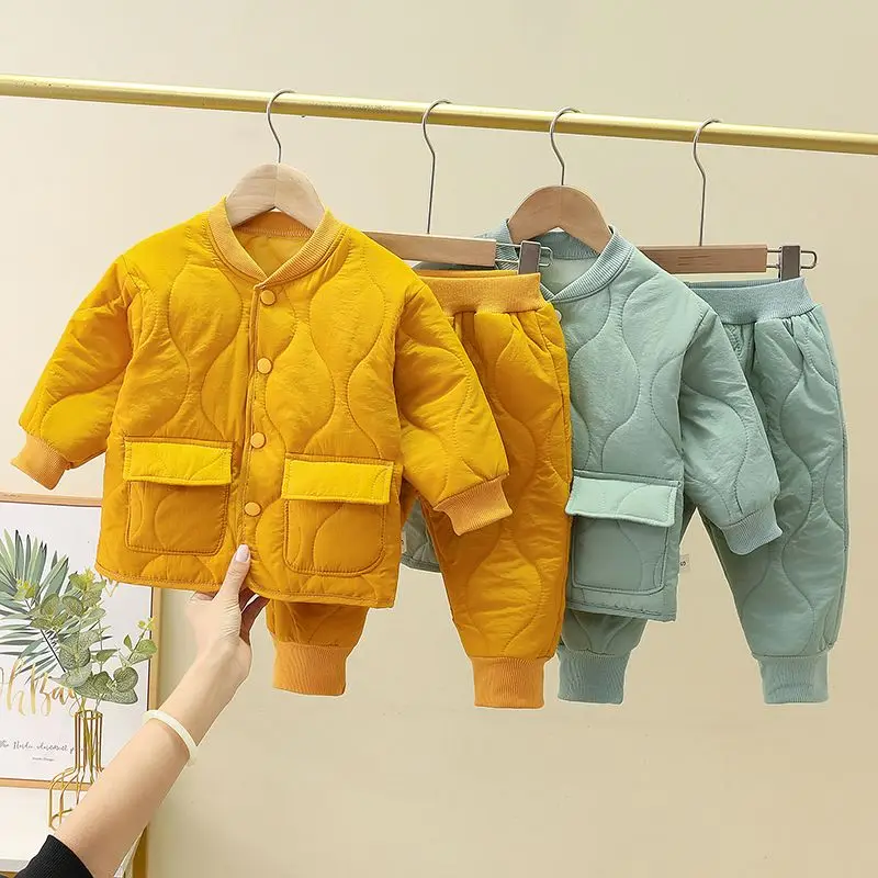 

Men's and Women's Autumn and Winter Suits Thickened Warm Baby Cotton Jacket Warm Windproof Long Sleeve Two-piece