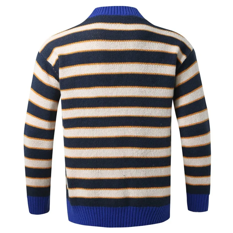 Men's Sweater Cardigan 2023 Autumn And Winter New Striped Youth Vitality Leisure Large Size Sweater
