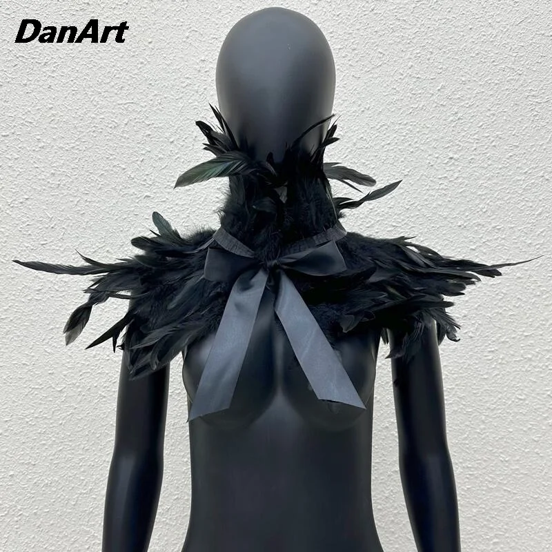

Halloween Makeup Ball Party Feather Shawl Cloak Canvas False Collar Women/Man Cloak Cosplay Party Stage Show Costume
