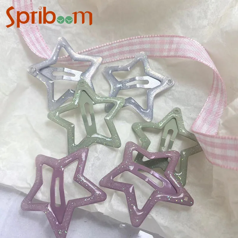 Colorful Star Bb Hair Clips for Girls Women Y2K Cute Barrettes Shining Headdress Simple Metal Snap Clip Hair Jewelry Accessories