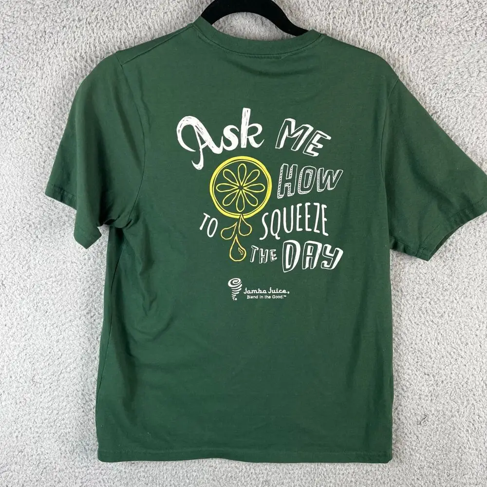 JambaJuiceTShirtMensMGreenAskMeHowtoSqueezeTheDayEmployee