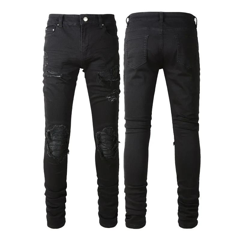 

High Quality Punk Skinny Jeans Men Streetwear Fashion Black Ripped Pants Y2k Slim Hip Hop Biker Denim Trousers Casual Jogging