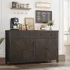 55" Buffet Sideboard Cabinet with Storage, Modern Farmhouse Coffee Bar Cabinet with Drawers and Shelves, Barn Doors Storage 2