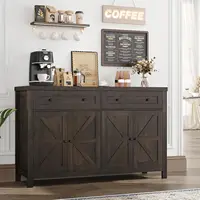 55" Buffet Sideboard Cabinet with Storage, Modern Farmhouse Coffee Bar Cabinet with Drawers and Shelves, Barn Doors Storage 2