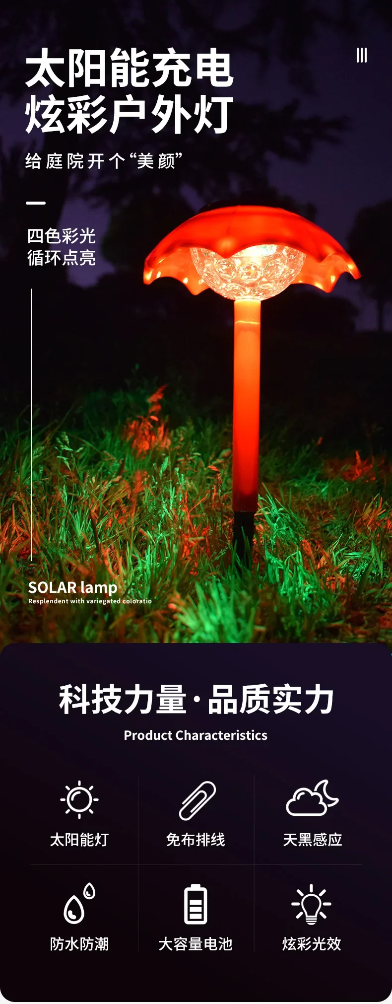 Description Picture 2 of itemMini Umbrella LED Solar Garden Light Outdoor Solar Lighting Waterproof ABS Solar Lawn Light Patio Garden Decoration Gradient