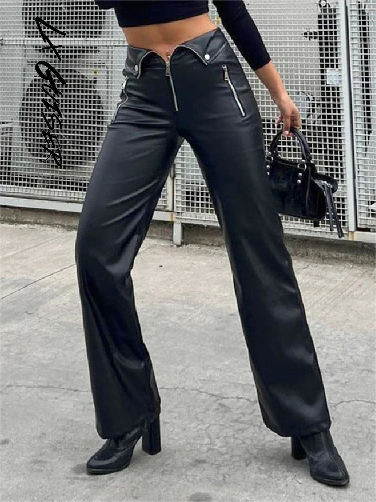 

Lx Guiser Pu Leather Hight-waisted Y2k Sexy Women Pants 2022 Autumn Winter Streetwear Harajuku Casual Fashion Woman Trousers