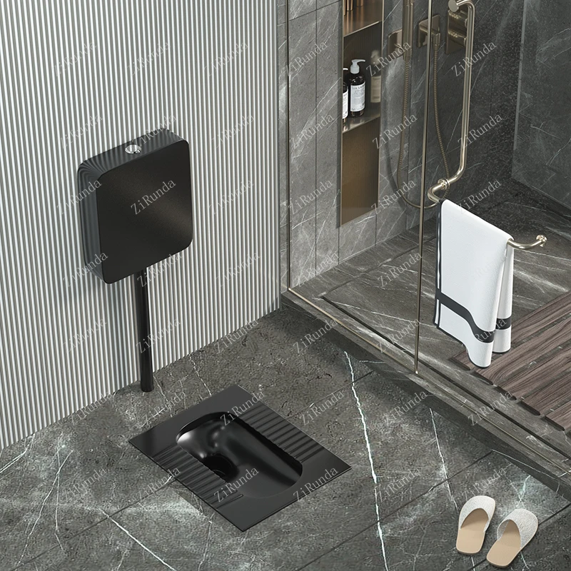 *Nordic Creative Black And White Squatting Toilet With Concealed Wall Mounted Induction Water Tank For Wall Squatting Toilet 2