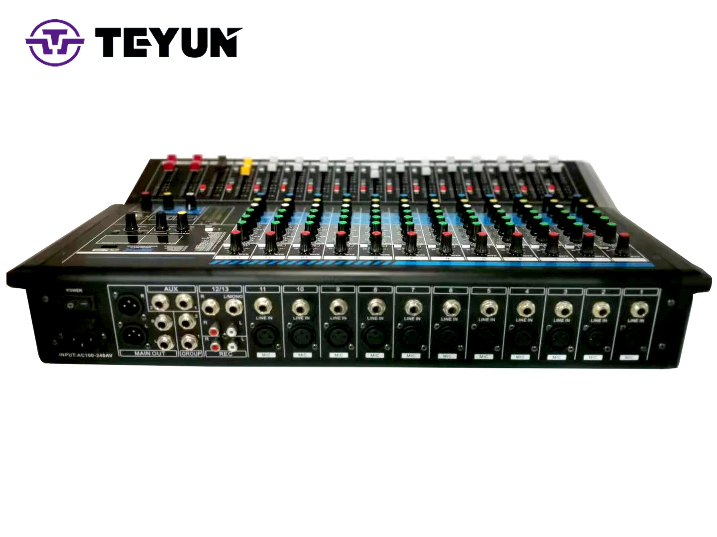 TEYUN E12 12 채널 디지털 믹서 사운드 카드 오디오 인터페이스 새로운 전문 APP 도매 다중 사운드 효과, 비디오 재생