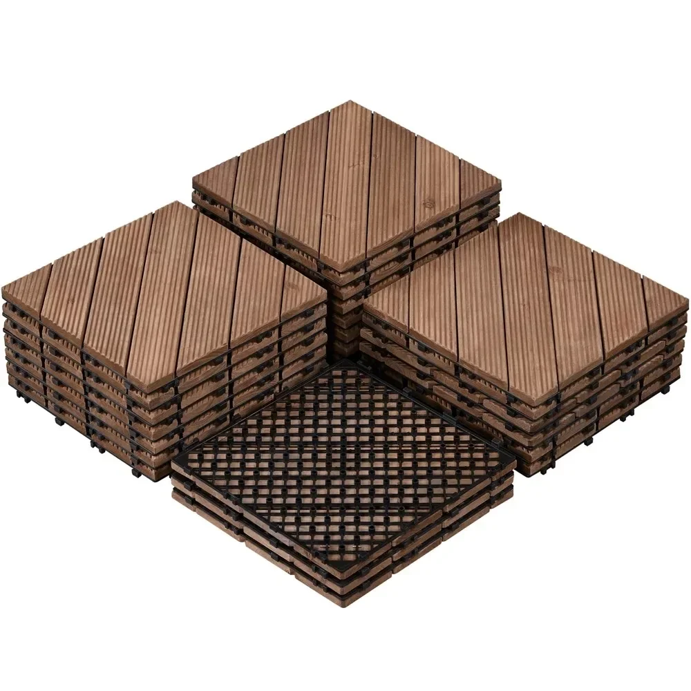 

27pcs Fir Wood Flooring Tiles for Indoor & Outdoor Deck Tile Brown Peel and Stick Floor Tile Garden Buildings Wpc Terrace Board