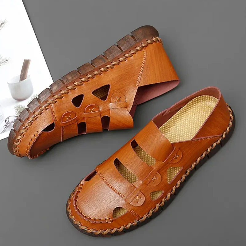 

Сандалии мужские легкие Нескользящие, модная повседневная обувь с прорезями и шитьем, лето