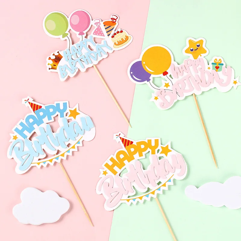 

Macarone Flag and Card Happy Birthday Decoration For Cake Decorating Tools Topper Girl Decor Supplies Event Party Festive Home