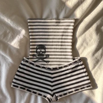 Color blocked fashionable summer shorts Y2K sexy slim fit versatile low waist Gothic hip-hop street men's and women's suit emo 1