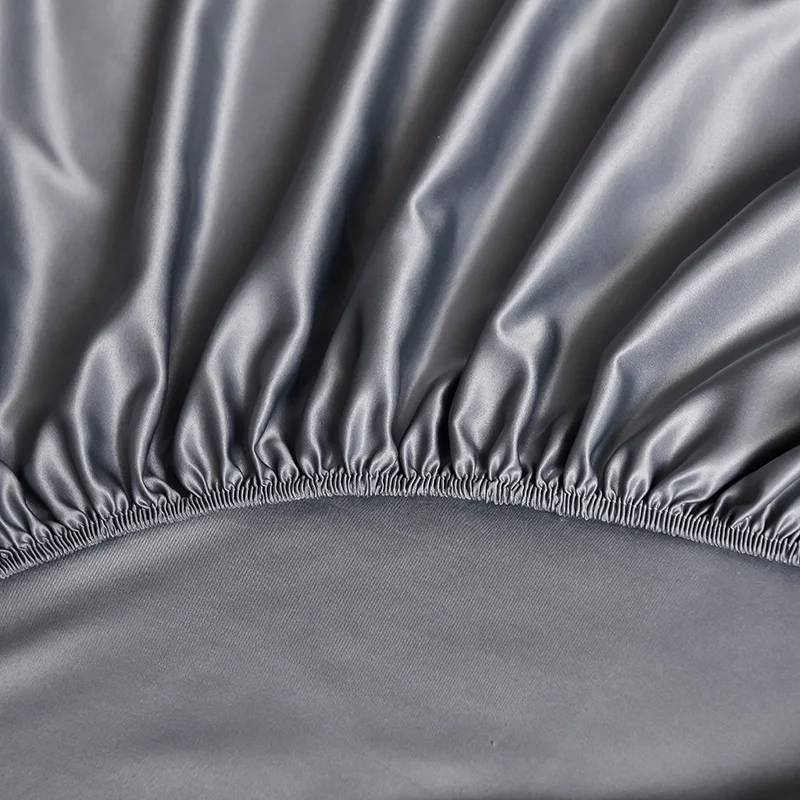 Luxury Satin Fitted Sheet Embroidered Solid Color Mattress Cover with Elastic Band Bed Sheet Bed Linen High-end Rayon Bedsheet 4