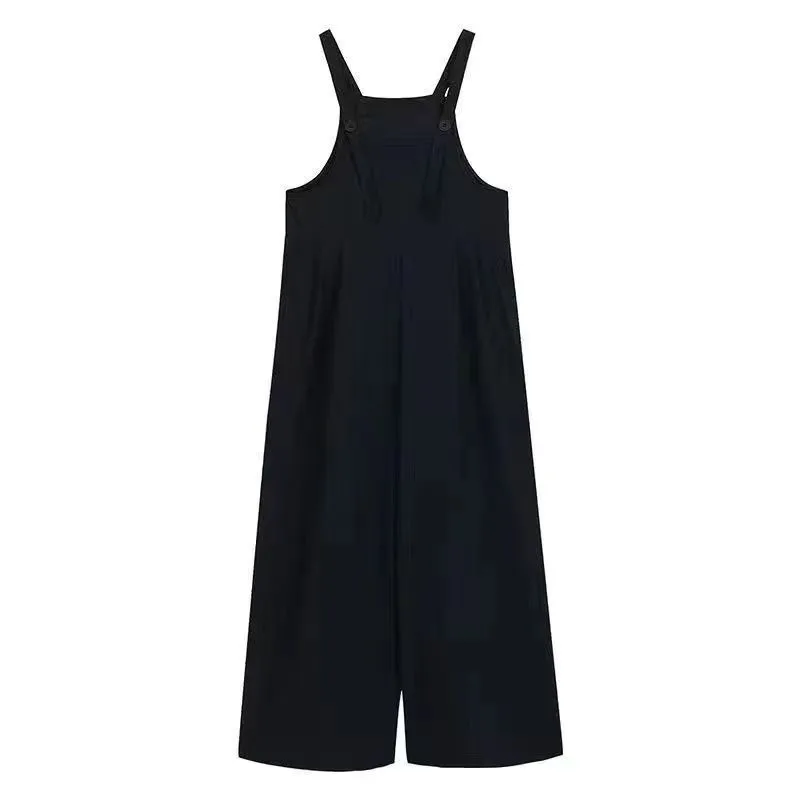 Women's French Haute Couture Straight Leg Slimming Wide Leg Jumpsuit with Shoulder Straps