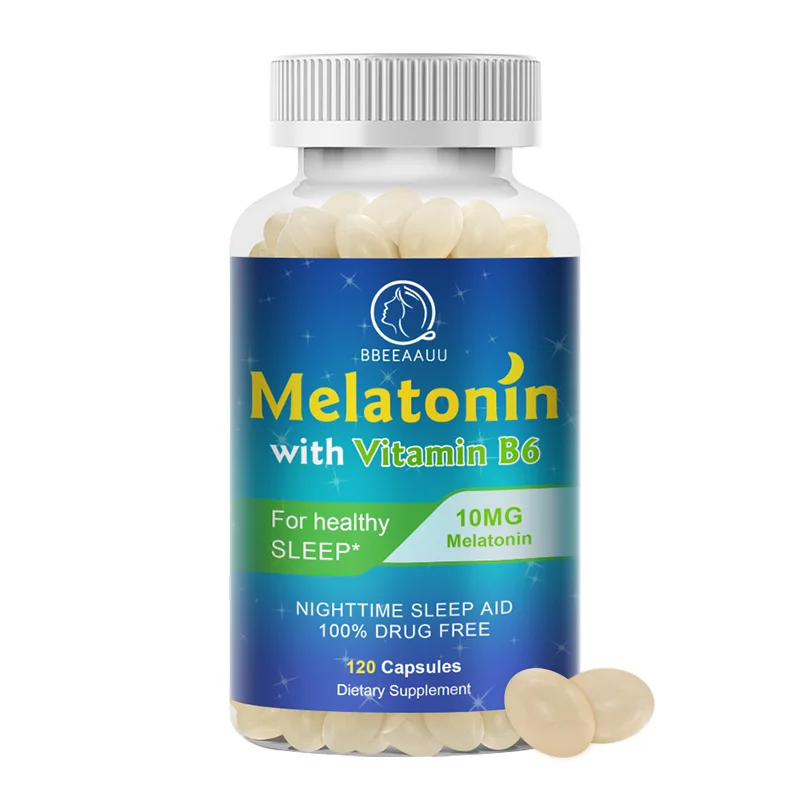 

BEAU Melatonin 10mg with Vitamins B6 Capsule Relieve Insomnia Help Sleep Deep Sleeping for Middle-aged Elderly Adjust Sleep Time