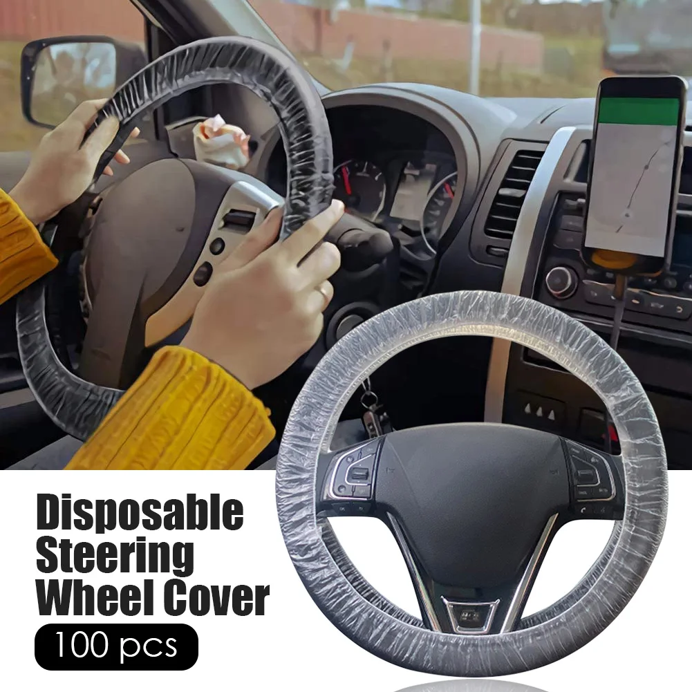 100pcsDisposablePlasticSteeringWheelCoverPeLowPressureCar
