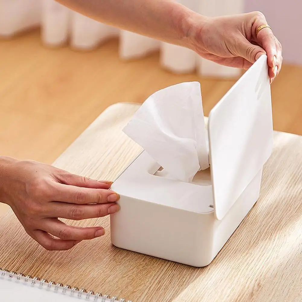 Neue Nass Tissue Box Staubdicht Tücher Spender Tragbare Tissue Box Lagerung Box Mit Deckel Für Auto Home Office Desktop-Organizer F3z0 – Detail 5