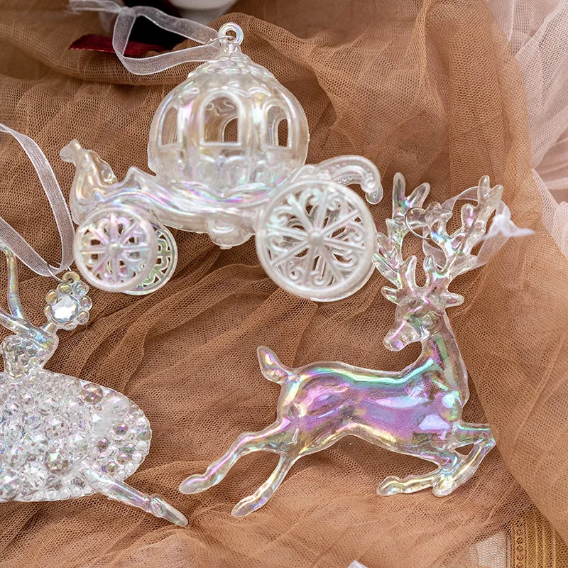 Christmas Tree Acrylic Elk Angel Doll Bell Hanging Ornaments Pendant 2023 Merry Christmas Decoration 2024 for Home New Year Gift