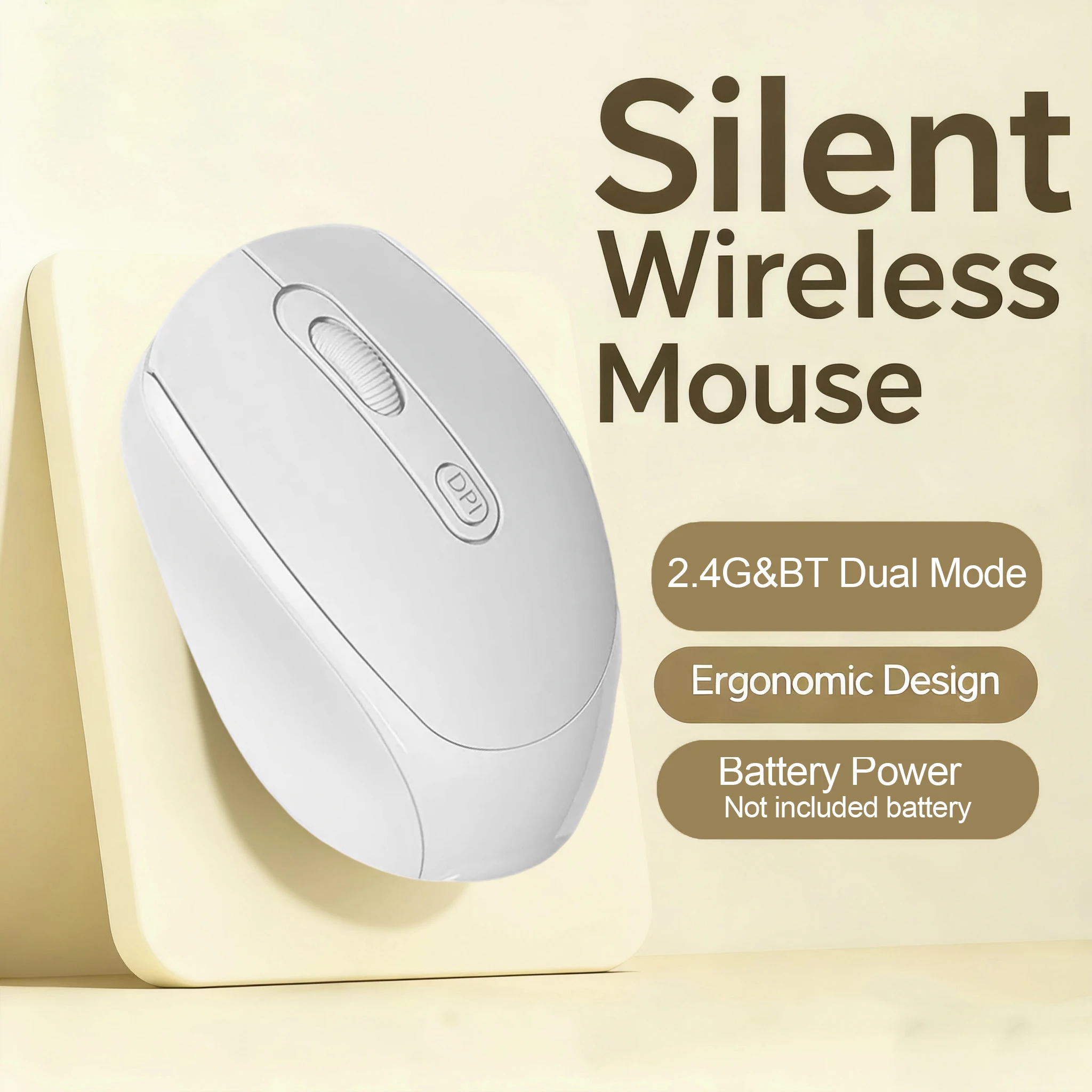 Sleek Dual-Mode Wireless & Bluetooth Silent Ergonomic Mouse with Adjustable DPI