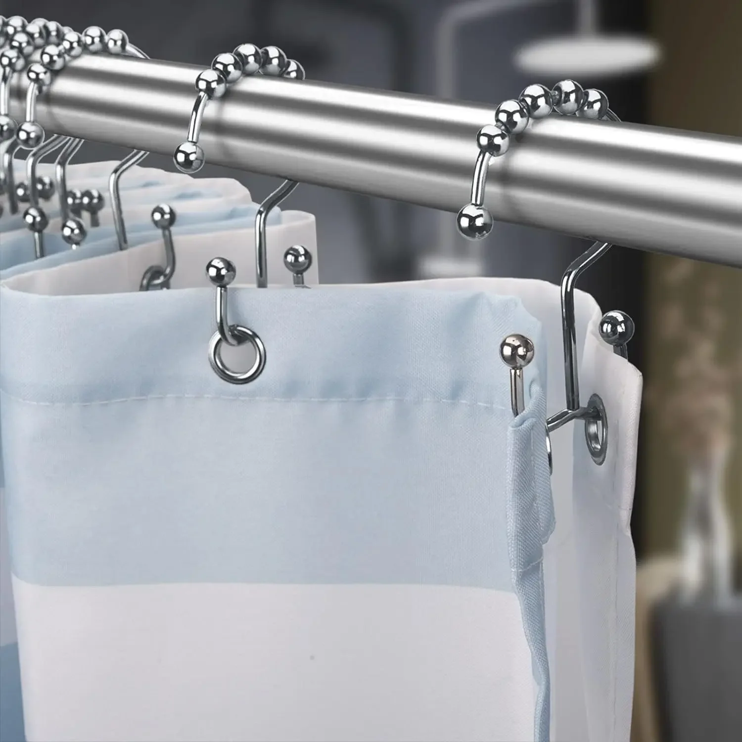Shower Curtain Hooks Rings, Rust Resistant Metal Double Glide Shower Hooks Rings for Bathroom Rods Curtains, 12