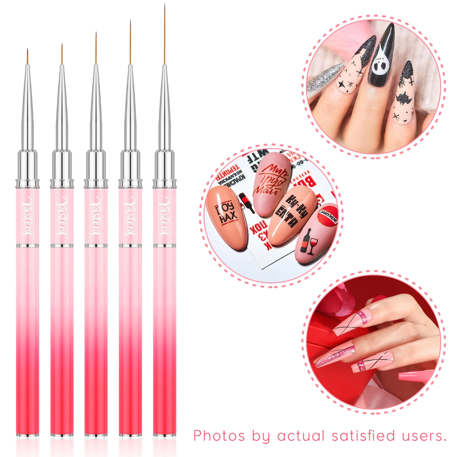 5Pcs Nail Art Liner Brushes-Pink