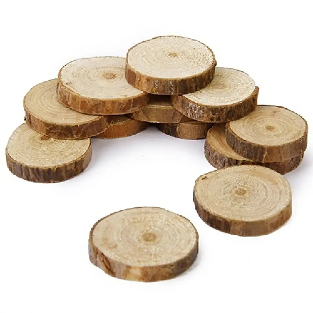 50pcs 3-13cm Thick Natural Pine Round Unfinished Wood Slices