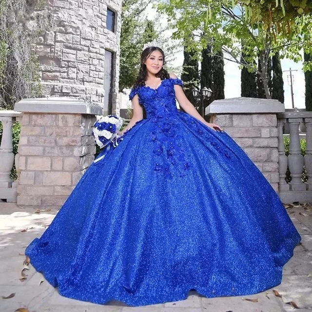 ANGELSBRIDEP Sky Blue Quinceanera Dresses Ball Gown Beaded 3D Flowers Vestidos 15th Birthday Party Princess Sweet 16 Dress