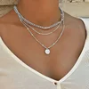 Collier empilable à trois couches en argent Sterling 925 pour femmes, pendentif à bande Simple, étanche, hypoallergénique, chaîne de clavicule, bijoux