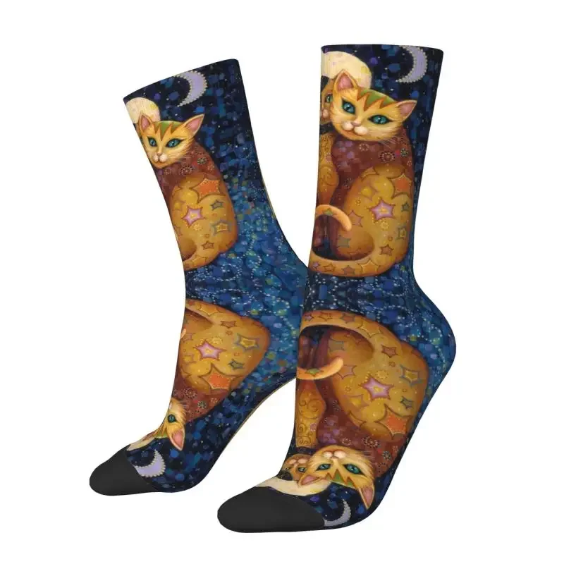 

Cute Mens Vintage Cat Gustav Klimt Dress Socks Unisex Comfortable Warm 3D Printed Animal Art Crew Socks