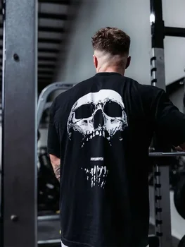 2025 high-quality new gym fitness T-shirt loose oversized cotton men's short sleeved fitness T-shirt summer training jogging top 1