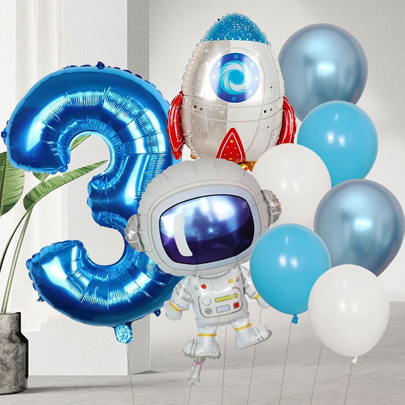 Weltraum 0-9 Zahl Ballon Kit Astronaut Spaceman Rakete Folie Globos für Junge Kinder Galaxy Thema Geburtstag Party Dekor liefert