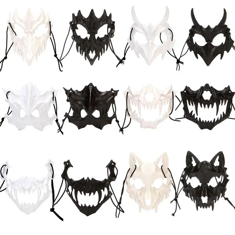 Halloween Party Mask Demons Samurais Dragon Bone Yasha Tengu Tiger Skull Half Face Cover Mask Halloween Horror Party Puntelli Pp