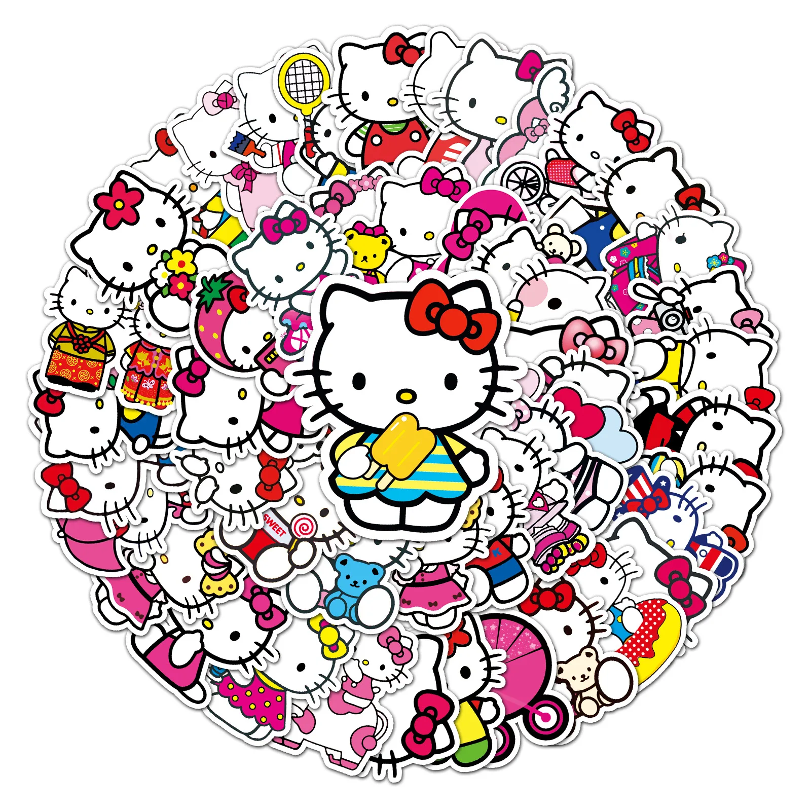 50pcs Hello Kitty Stickers Skateboard Waterproof Stickers Laptop Skin Cute Anime Sanrio Phone Case Kawaii Packaging