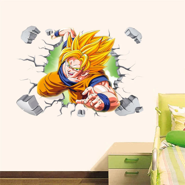 Dragon Ball Z Goku Adesivo De Parede Saiyajins 3D realista quebrado parede  decoração pintura criança quarto dos desenhos animados decoração PVC  adesivo - AliExpress