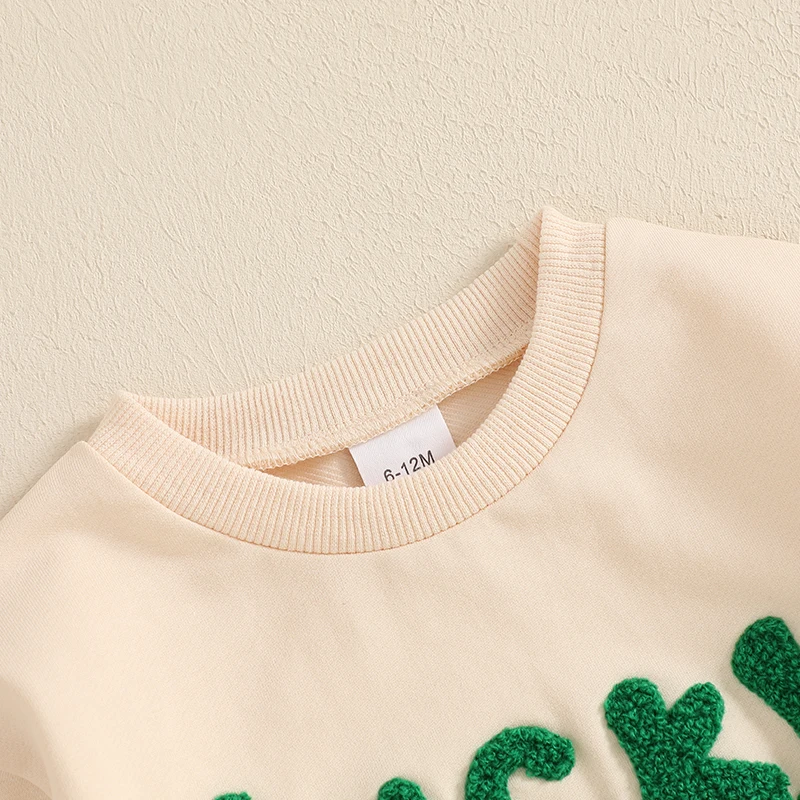 -01-02 Lioraitiin Toddler Baby Boy Irish Sweatshirt Spring Letter Clover Embroidered Long Sleeve O-Neck Casual Pullover Tops