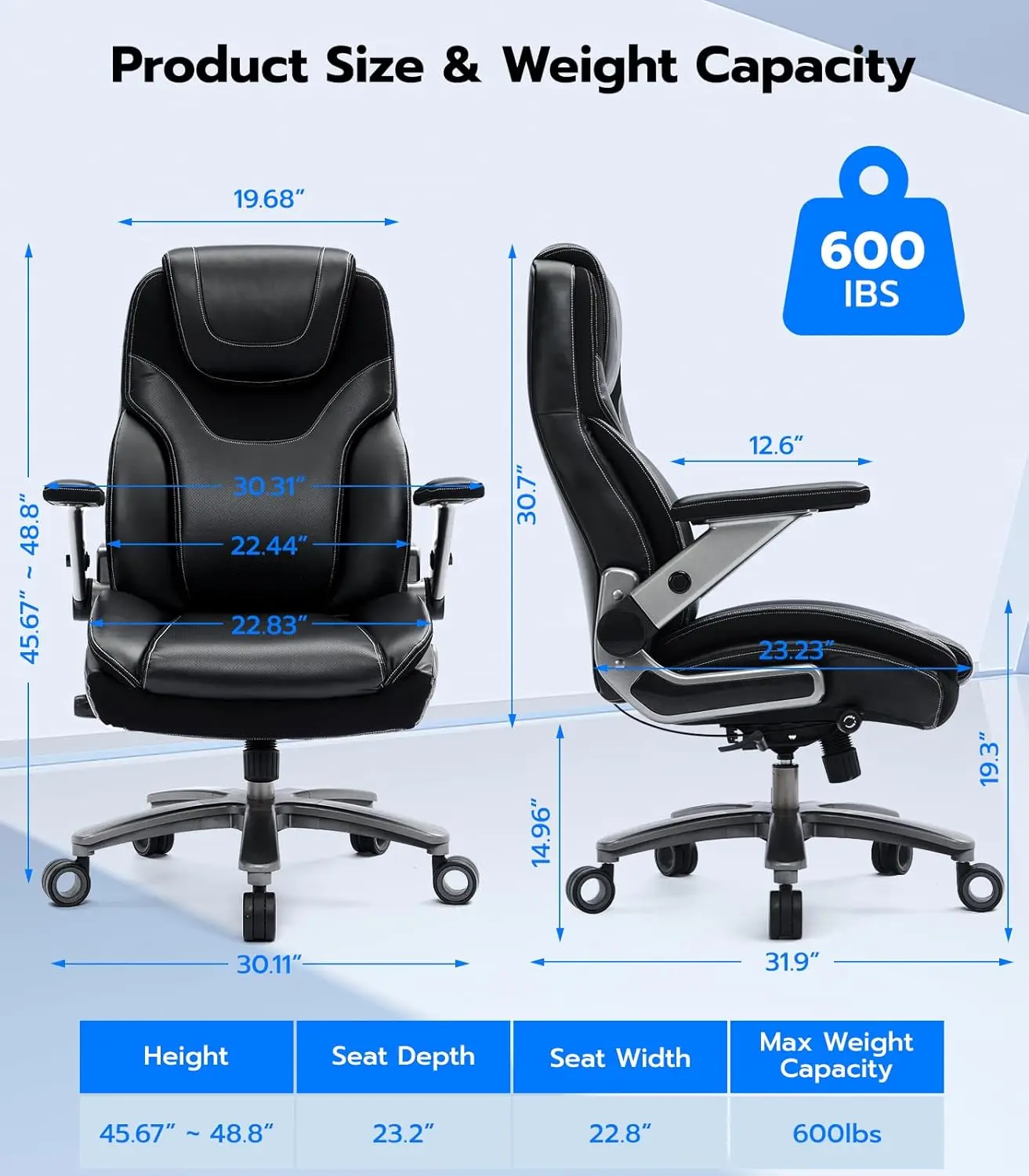 Big and Tall Office Chair with 5D Adjustable Arms, 600lbs Ergonomic Executive Chair with Adjustable Lumbar Support, Fabric and P 2