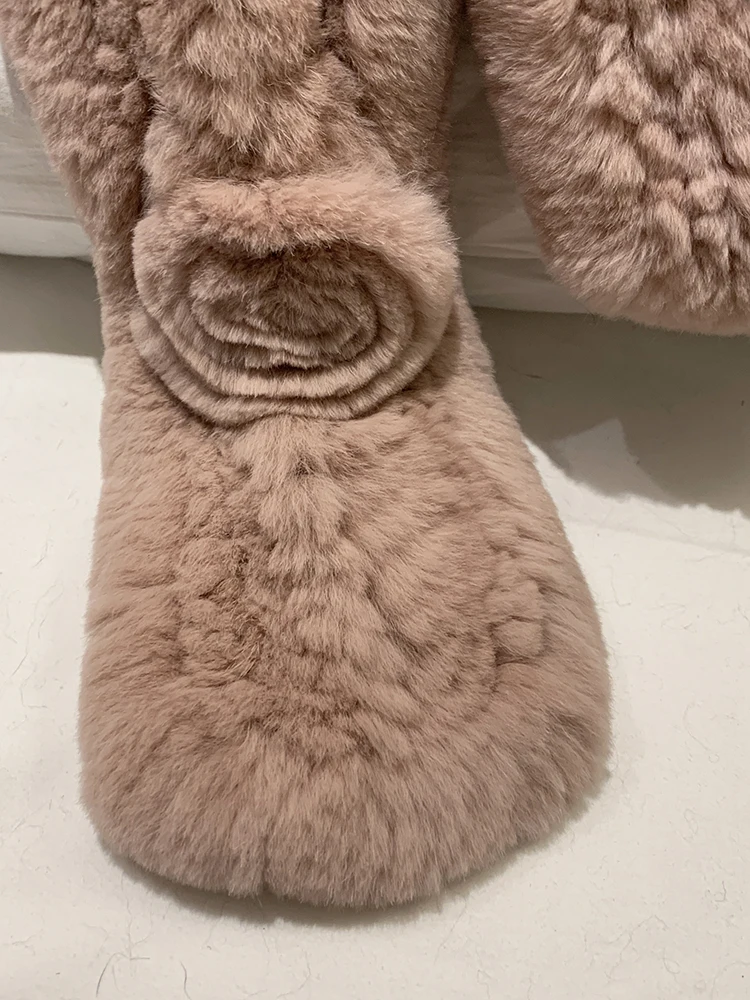 Modischer echter Rex-Kaninchenfell-Schal, winddicht, warm, gestrickt, Halstuch, kältebeständig, verdickter Halskragen für Damen – Detail 4