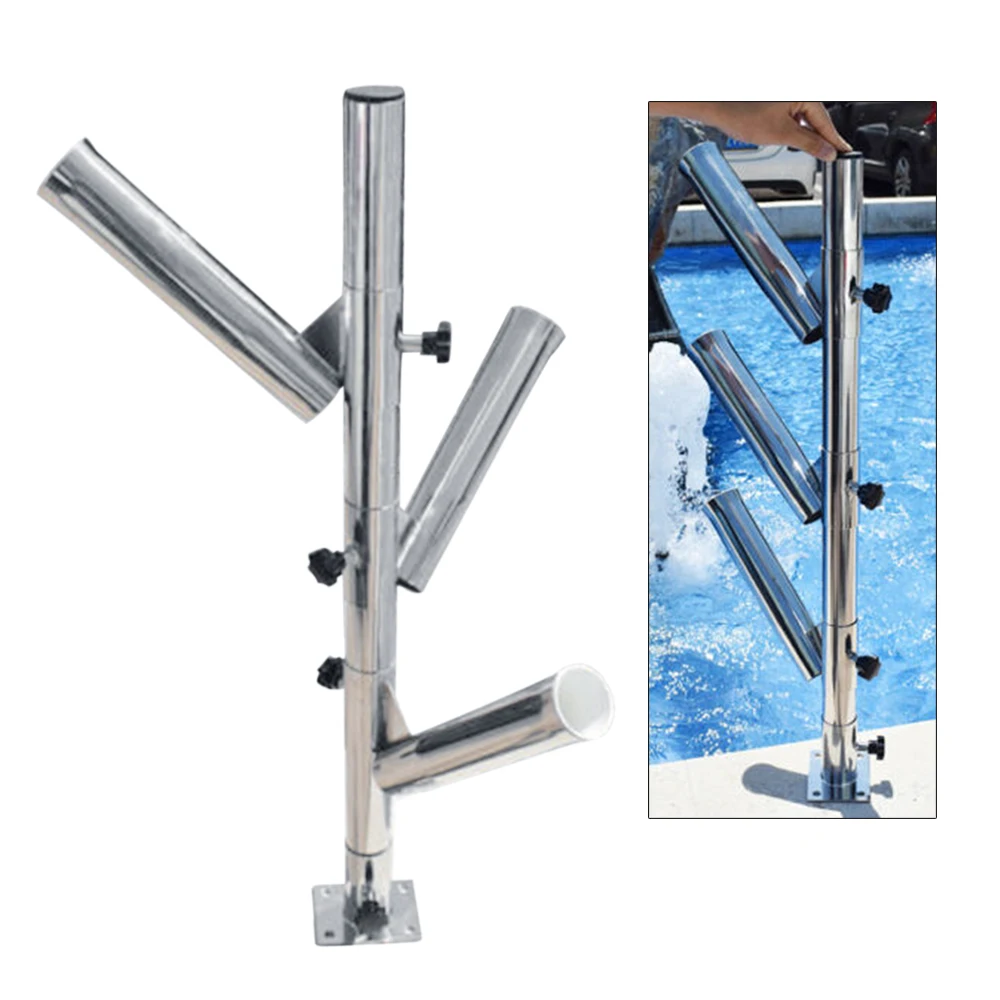 316 Stainless Steel Fishing Rod Rest Holder, 3 Tube Adjustable Rocket  Launcher, 2.2 x 3 x 1/4 Base, Equipment