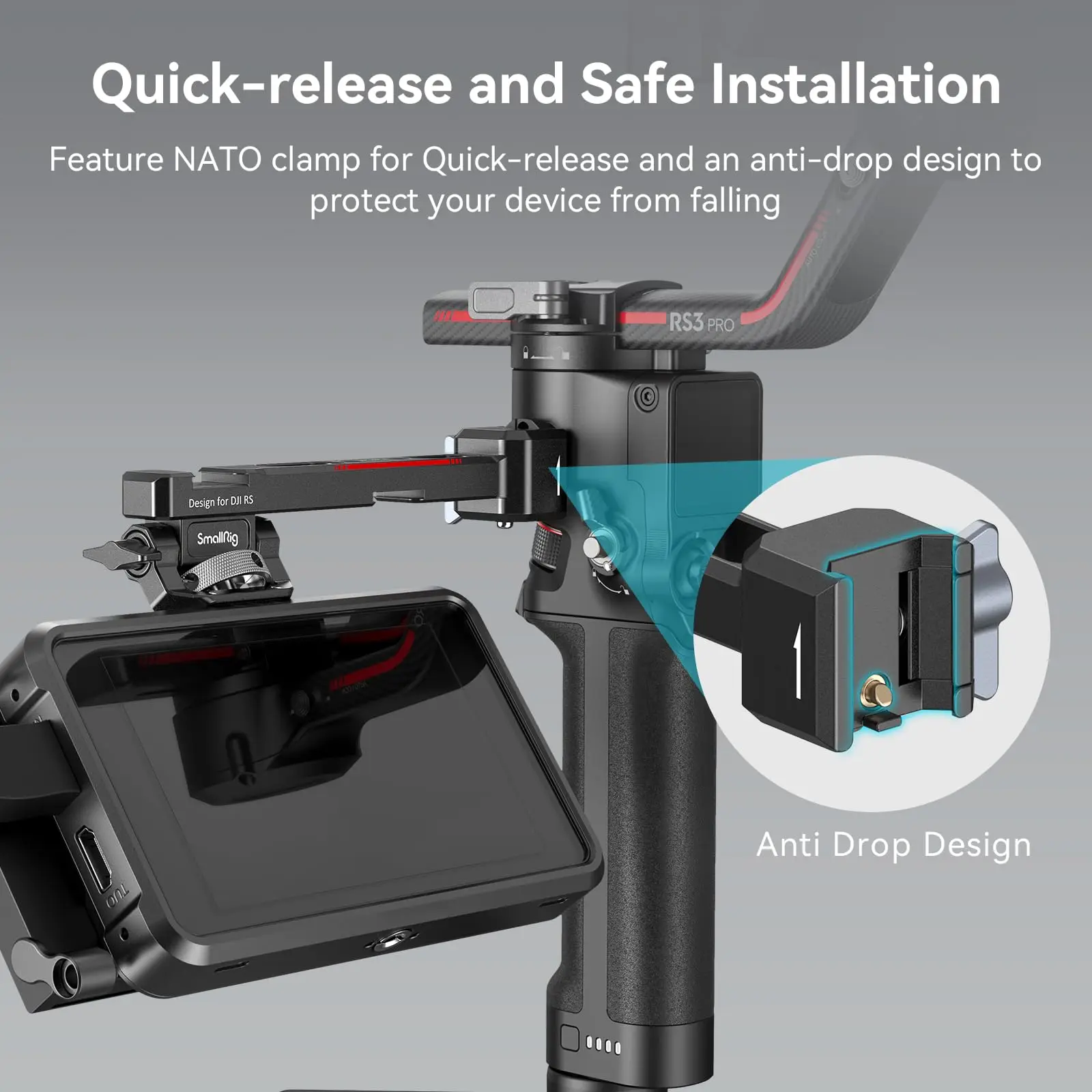 스몰리그 조절식 모니터 마운팅 지지대 (NATO 클램프, 콜드 슈 포함) DJI RS 3/RS 3 Pro/RS 3 Mini /RS4 Pro/RS 4 Mini -3026B 호환