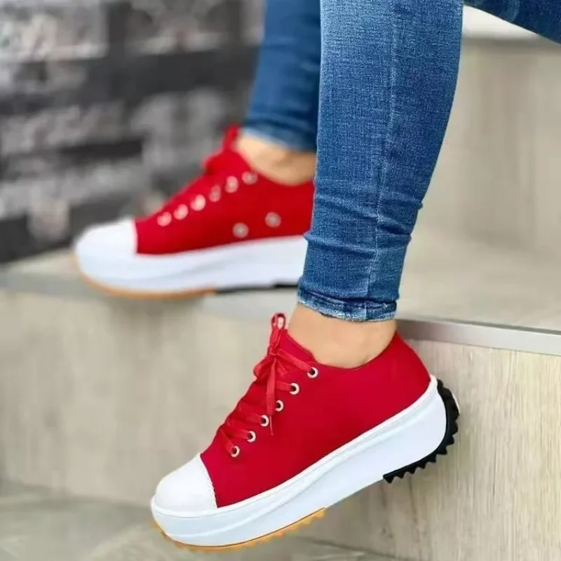 Summer New Women Fashion Casual Shoes Plus Size 42 Woman Platform Canvas Breathable Sport Shoes Female Lace Up Tennis Sneakers 6